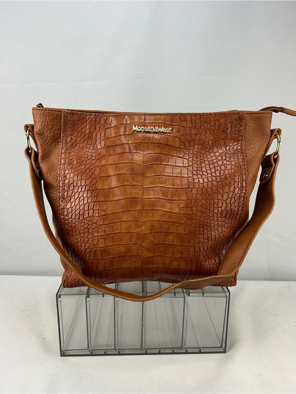 Montana West Cognac Croc-Embossed Shoulder Bag